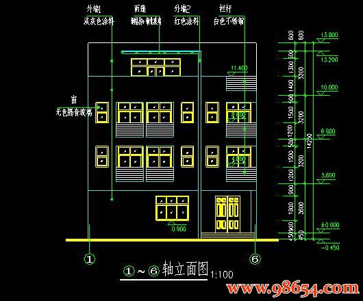 首层面积100平方米4层独栋别墅全套图纸正立面图