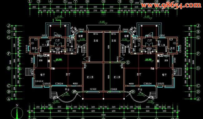 某地二层双拼别墅建施图 一楼平面图