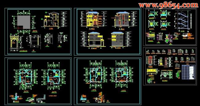农村三层实用性别墅CAD施工图全套预览图