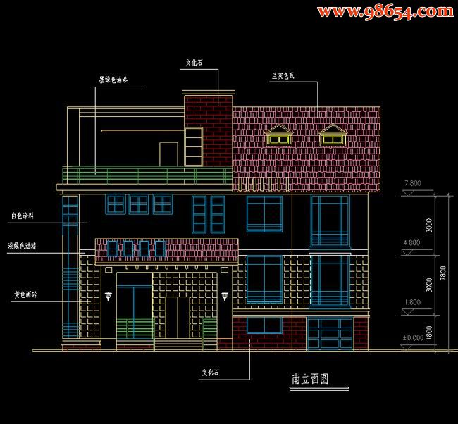 两层348平米9室3厅4卫别墅施工图正立面图