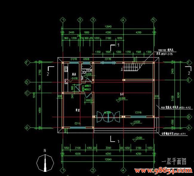 首层面积117平方米2层B型别墅建筑结构施工图一楼平面图