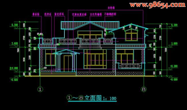 首层220平方米2层别墅建筑设计全套图正立面图