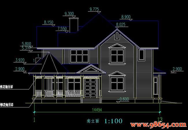 首层面积228平方米2层农村住宅施工图正立面图