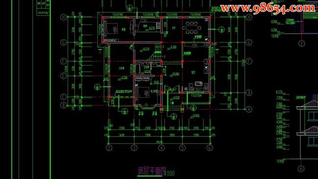 两层6室3厅3卫别墅结构建筑施工图一楼平面图