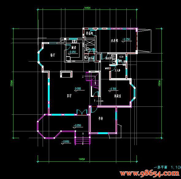 首层面积228平方米2层徽派住宅施工图一楼平面图