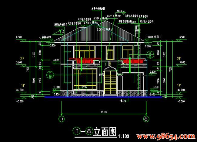 首层面积178平方米2层蓝山锦湾2-270平立剖面图正立面图