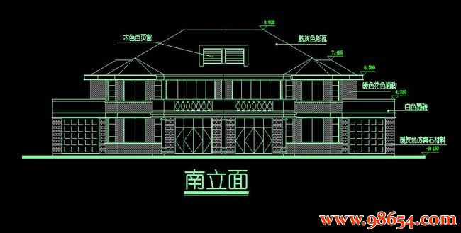 首层面积265平方米2层双拼别墅建筑设计施工图正立面图