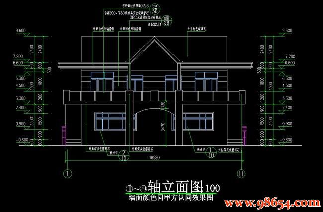 首层面积346平方米2层双拼农村别墅施工图正立面图