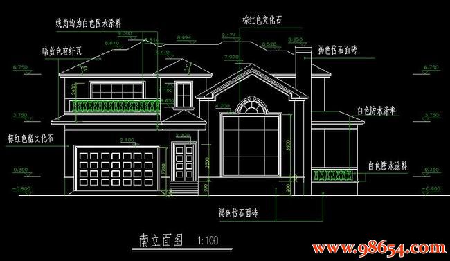 首层面积254平方米2层农村住宅设计施工图正立面图