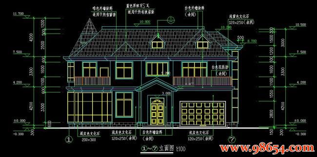 首层面积274平方米2层南方农村别墅规划正立面图