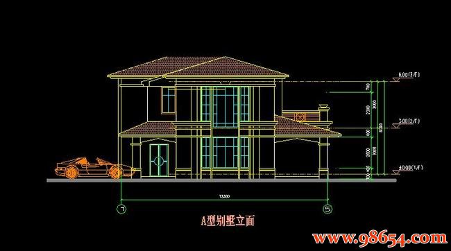 首层面积179平方米2层A型别墅设计施工图正立面图