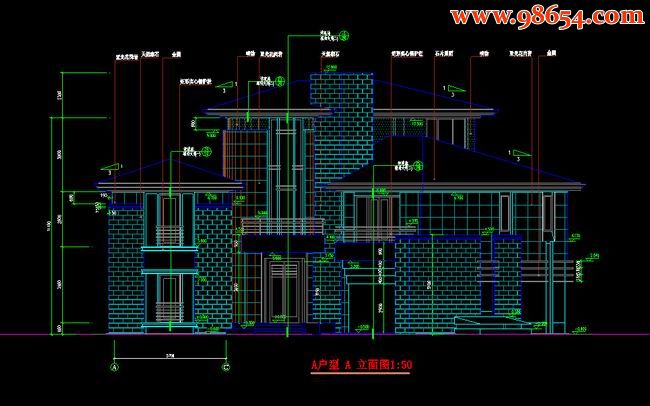 三层600平米北京某经典别墅全套施工图正立面图