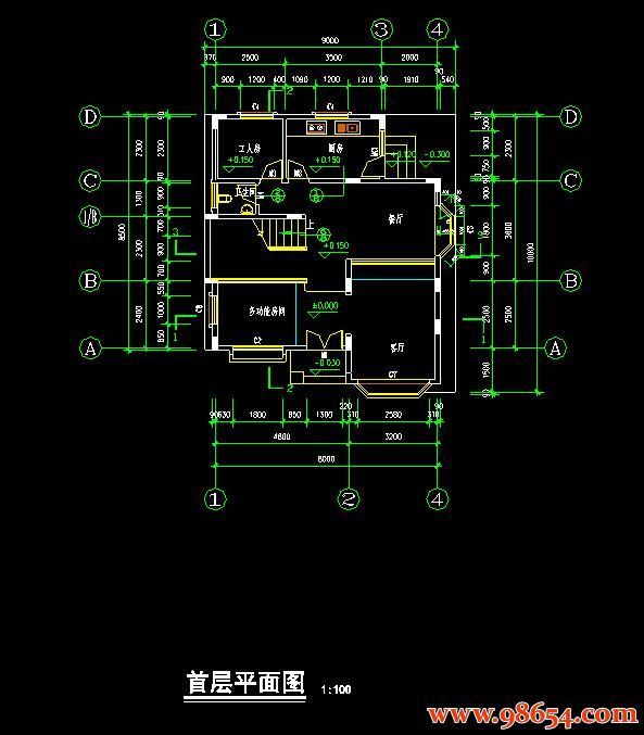 首层面积80平方米3层独栋农村别墅施工图一楼平面图