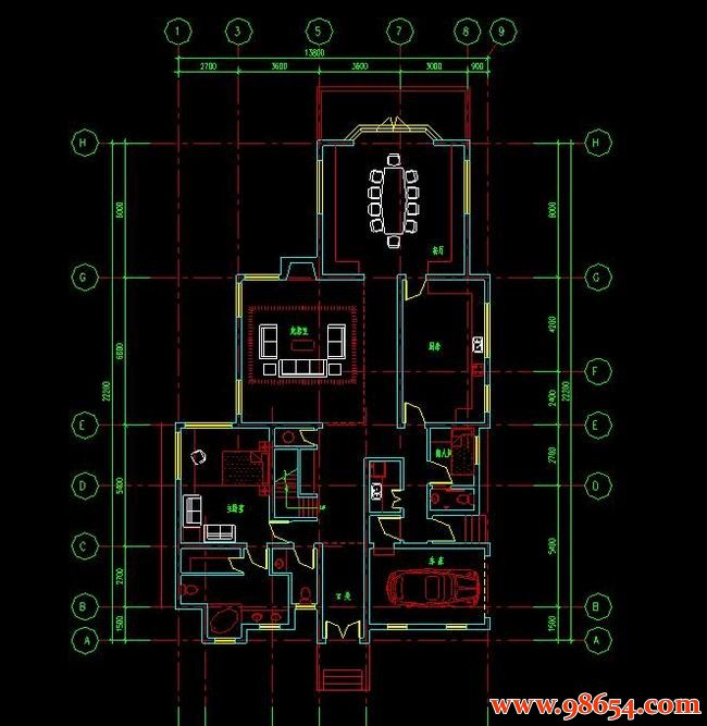 首层面积306平方米2层B型别墅设计施工图一楼平面图