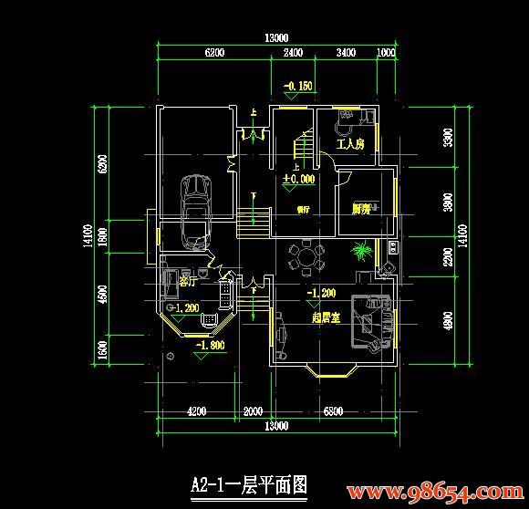 首层面积183平方米3层别墅设计施工图一楼平面图