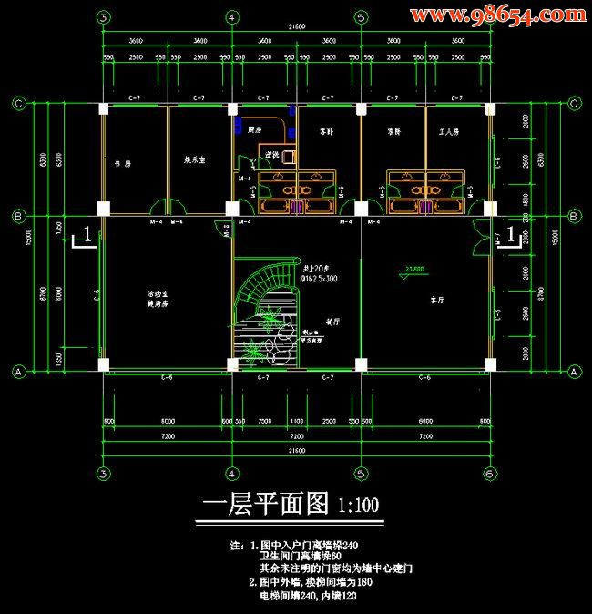 两层6室4厅7卫私宅建筑图纸一楼平面图