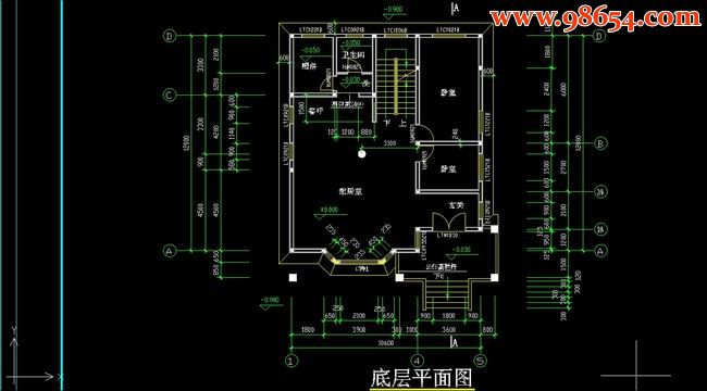 两层6室3厅3卫现代风格住宅16一楼平面图