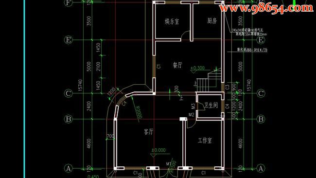 两层285平米带阁楼别墅建施图一楼平面图