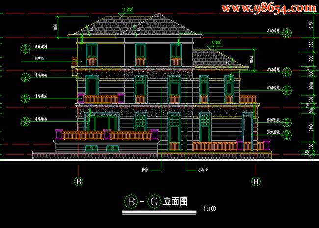 首层180平米3层有地下室建筑图正立面图