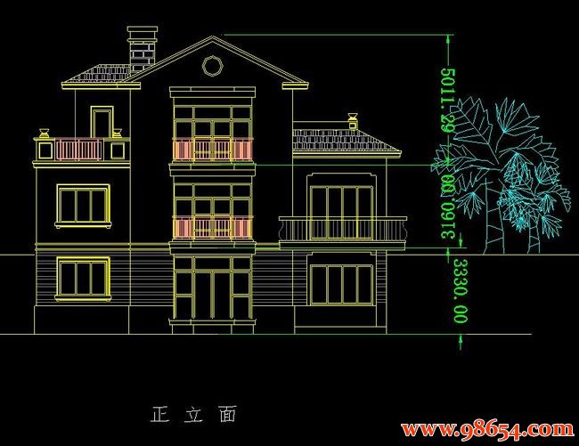 首层面积158平方米2层G型别墅设计图正立面图