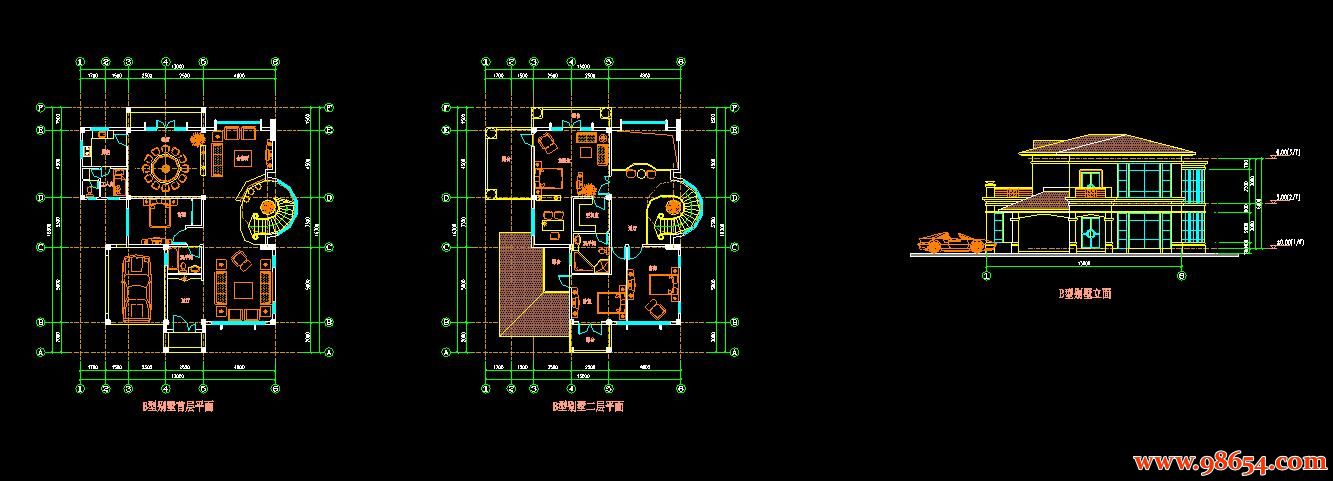 首层面积211平方米2层B型别墅CAD图纸全套预览图