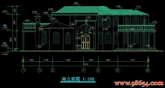 首层面积318平方米2层欧式别墅全套建筑图正立面图