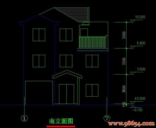 首层面积110平方米3层商品房方案正立面图