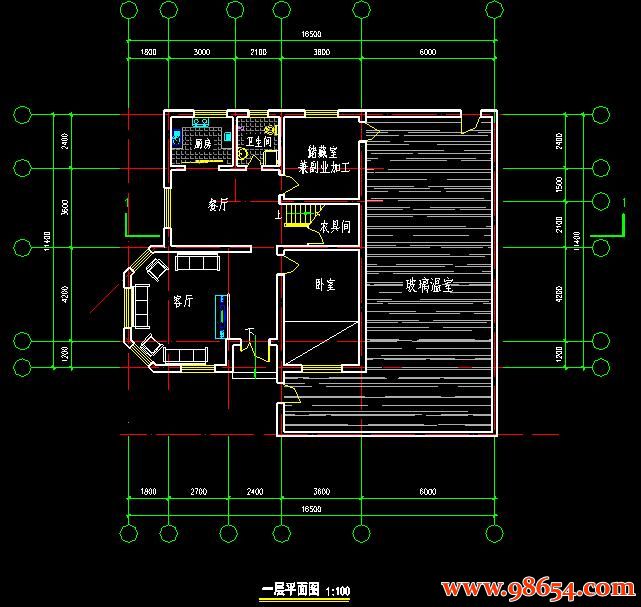 首层面积232平方米2层别墅建筑施工图一楼平面图