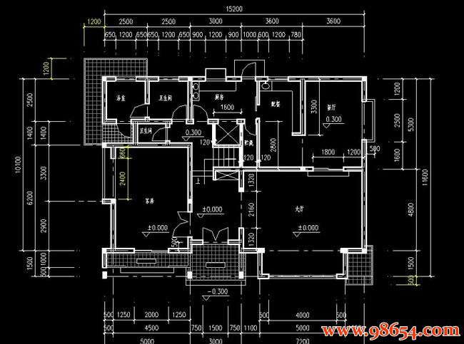 首层面积176平方米2层别墅建筑设计施工图一楼平面图