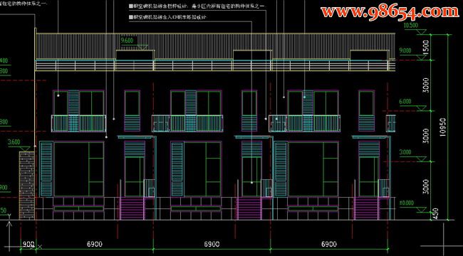 三层5室2厅5卫1庭别墅方案设计正立面图