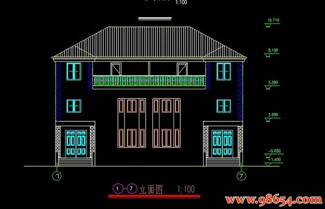 首层面积166平方米3层双拼别墅方案图正立面图