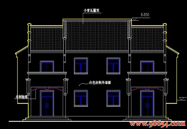 首层面积198平方米二层双拼别墅设计图正立面图