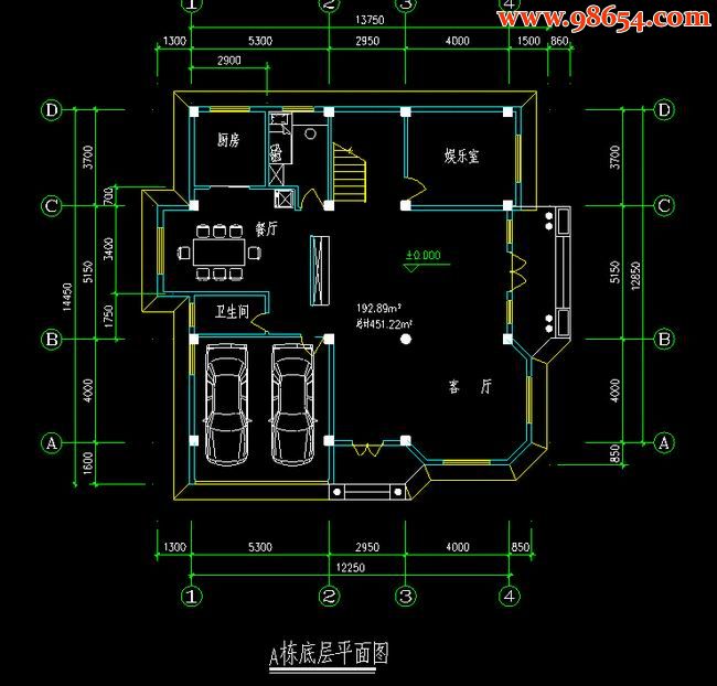 三层5室2厅5卫A栋别墅施工图一楼平面图