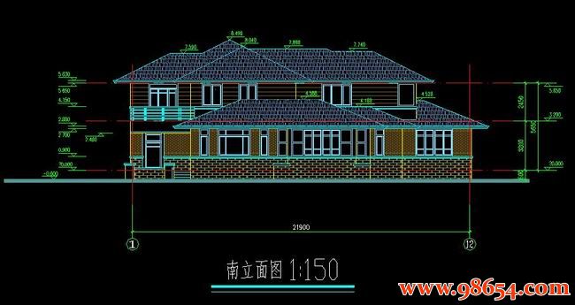 首层面积400平方米2层A9型别墅建筑施工图正立面图