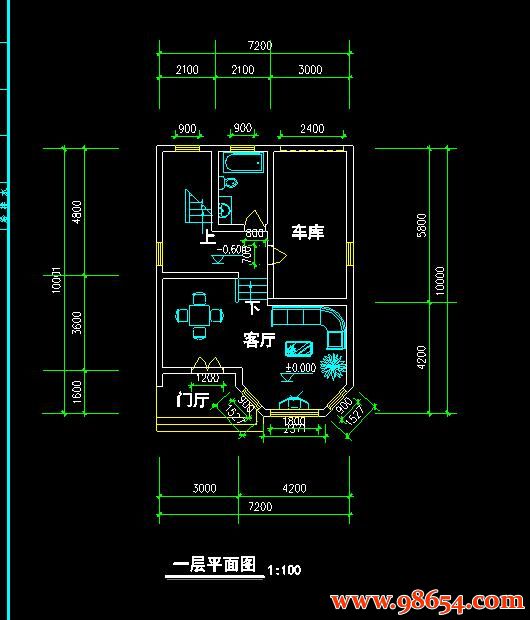 首层面积72平方米3层规划农村自建别墅设计施工图一楼平面图