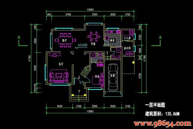 首层面积175平方米2层B4小别墅户型施工图正立面图