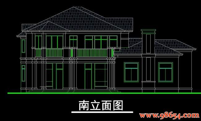 首层面积292平方米2层独立金装别墅施工图正立面图