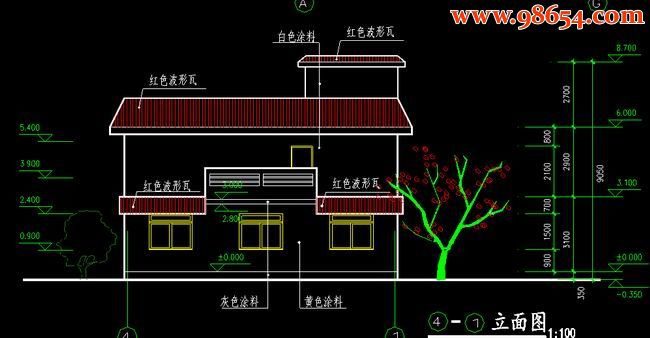 两层141平米赣州农村住宅施工图正立面图