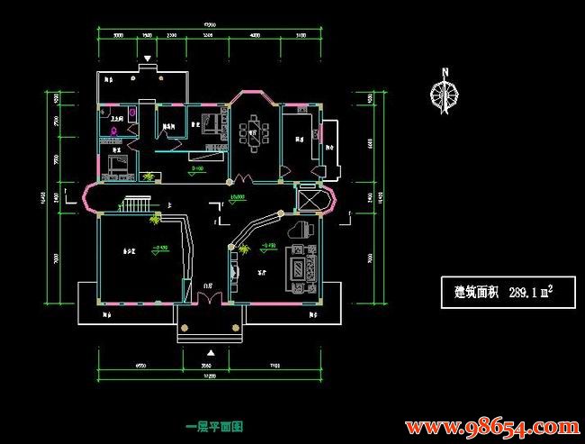 首层面积282平方米3层别墅设计施工图一楼平面图