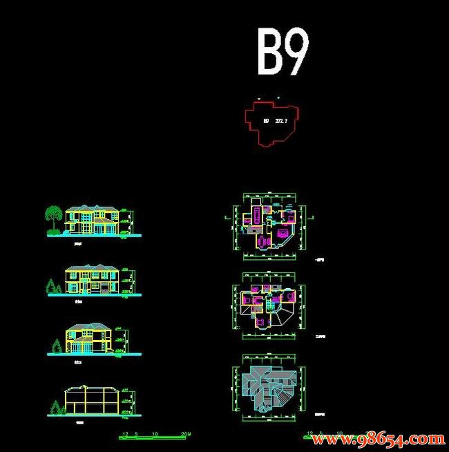 首层面积207平方米2层B9型别墅施工图全套预览图