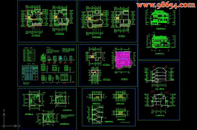 三层别墅全套建筑CAD图全套预览图