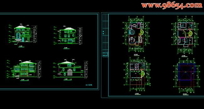 三层5室3厅6卫小户型别墅施工图全套预览图