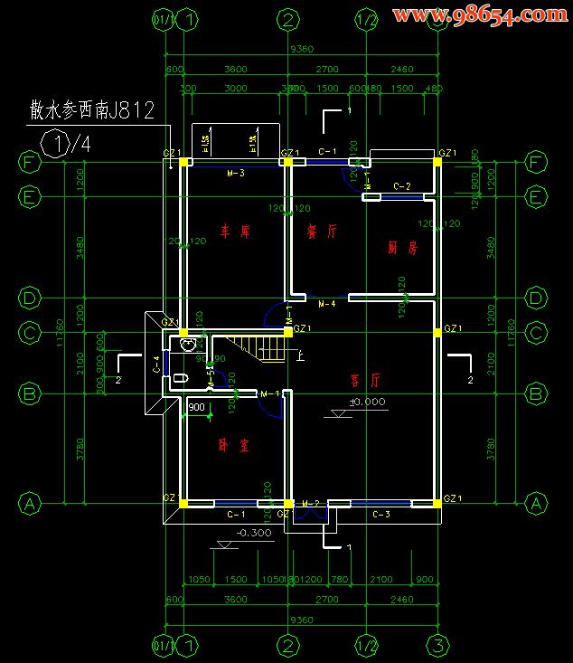 首层108平米3层农村别墅建施图一楼平面图