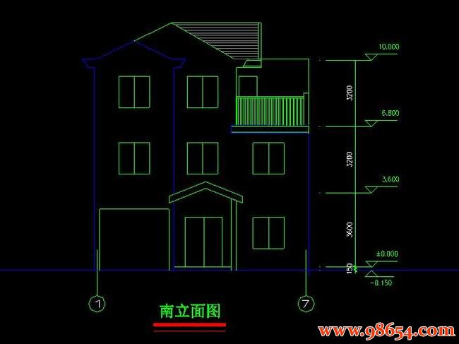 首层面积110平方米3层别墅建筑设计施工图正立面图