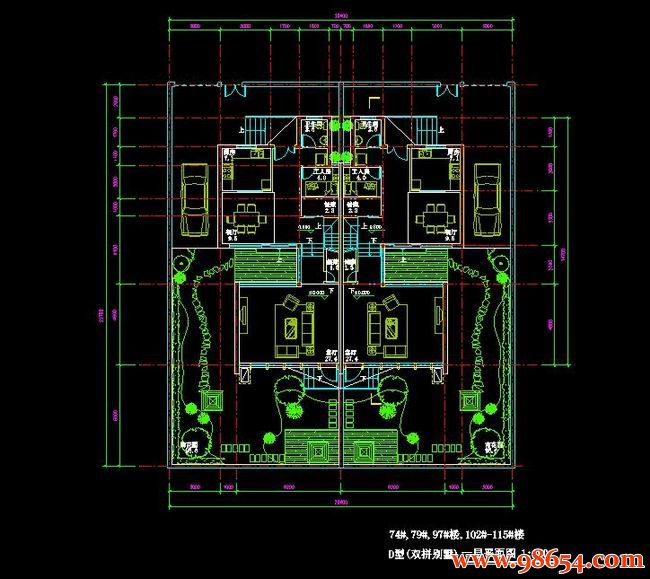 首层面积468平方米3层联体别墅建筑图一楼平面图