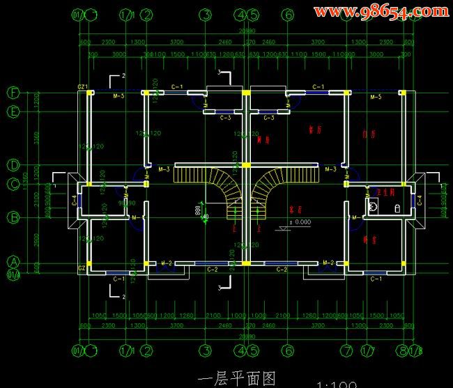 三层4室3厅4卫双拼城镇住宅设计图一楼平面图