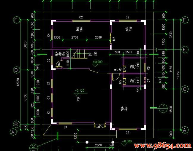 首层面积130平方米3层别墅建筑设计施工图一楼平面图