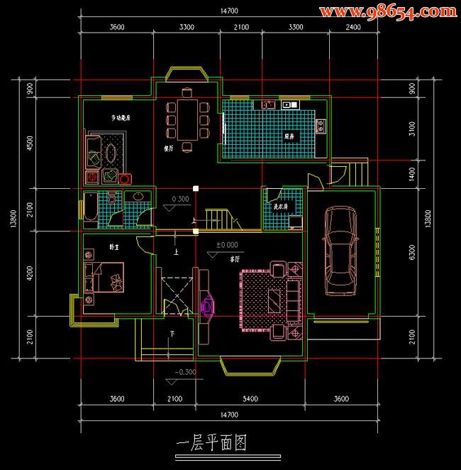 两层336平米6室4厅3卫别墅施工图一楼平面图