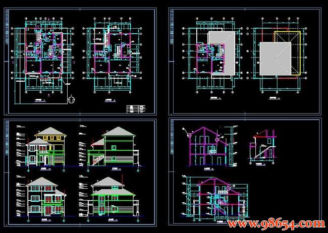 首层面积140平方米3层别墅建筑施工图全套预览图