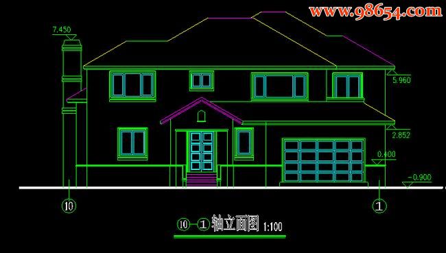 两层4室3厅5卫北方精品别墅设计图正立面图